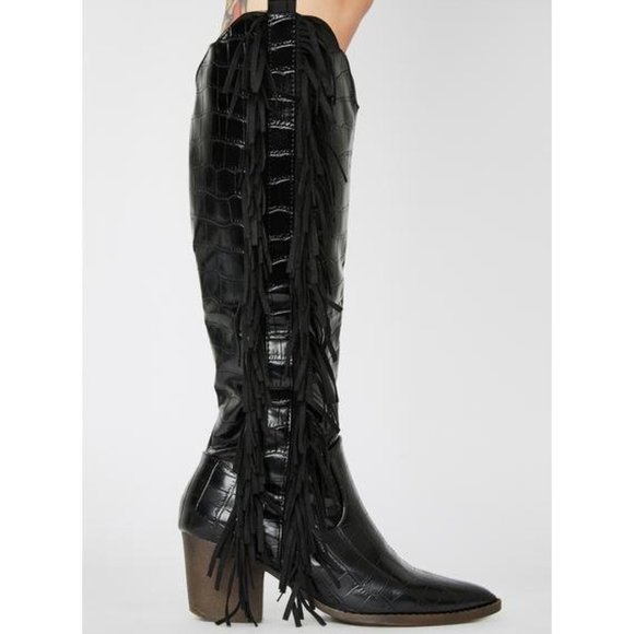 Gothabilly Cowgirl Boots Western Leather Fringe Crocodile Alligator Stevie Nicks - Picture 4 of 10